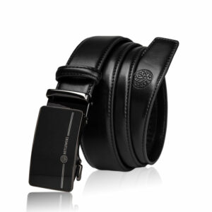 Czarny, skórzany pasek męski z klamrą automatyczną - Skórzany pasek męski automatyczny Betlewski®