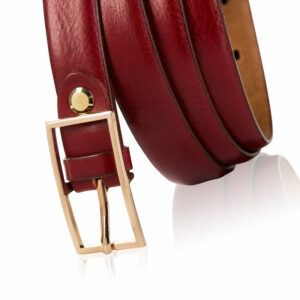 Skórzany pasek damski Betlewski® z wytrzymałej bydlęcej skóry licowej - CZERWONY PASEK SKÓRZANY Z ZŁOTA KLAMRĄ