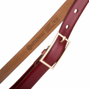 Skórzany pasek damski Betlewski® z wytrzymałej bydlęcej skóry licowej - CZERWONY PASEK SKÓRZANY Z ZŁOTA KLAMRĄ