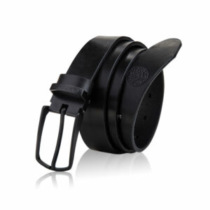 Czarny skórzany pasek męski do spodni z czarną klamrą