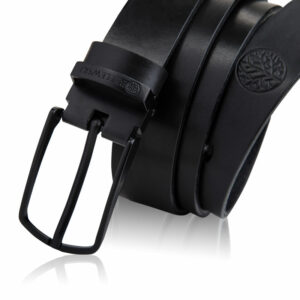 Czarny skórzany pasek męski do spodni z czarną klamrą