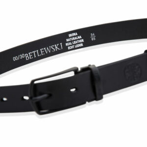 Czarny skórzany pasek męski do spodni z czarną klamrą