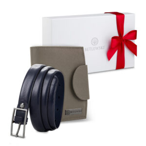 Zestaw prezentowy dla niej - Skórzany portfel damski & Cienki skórzany pasek - zapakowany w pudełko prezentowe, pomysł na prezent dla kobiety, żony, dziewczyny