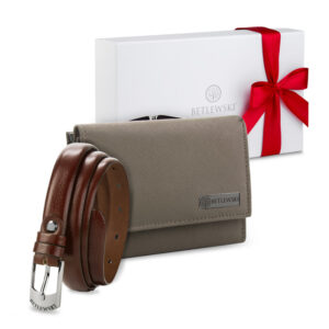 Zestaw prezentowy dla niej - Skórzany portfel damski & Cienki skórzany pasek - zapakowany w pudełko prezentowe, pomysł na prezent dla dziewczyny, żony, mamy, babci