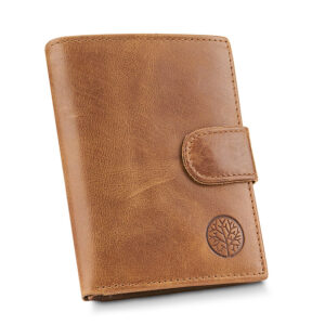 Brązowy pionowy portfel męski z zapięciem Betlewski