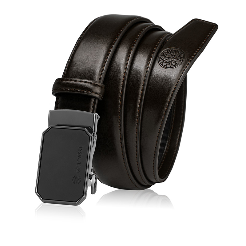 Skórzany pasek męski ELITE ciemnobrązowy